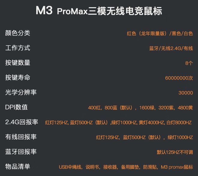 鼠标：PAW3950 + 8KHz回报率349 元AG电玩国际达摩鲨推出 M3 PRO MAX 三模(图4)